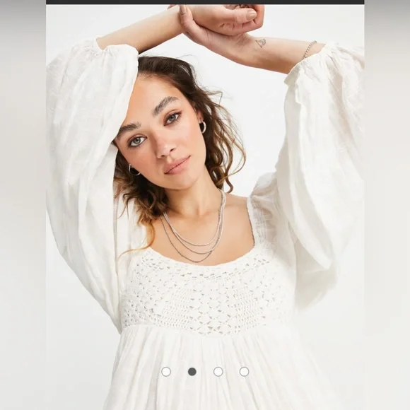 New Free People White ari mini smock dress Medium - Picture 3 of 16